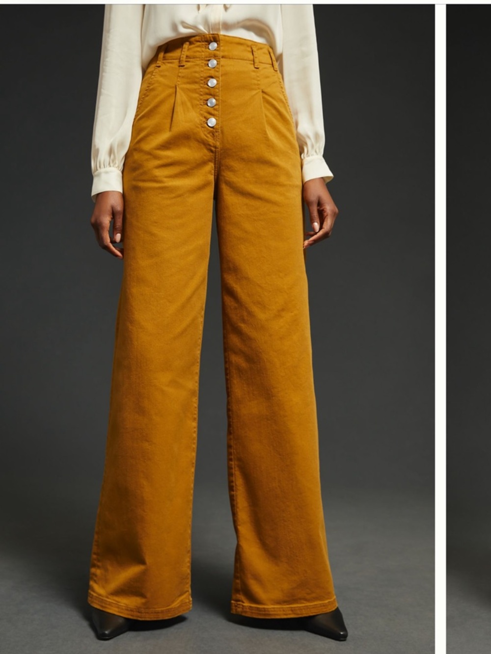 Maeve High-Waist Button-Front pleated wide Leg Pants in Caramel